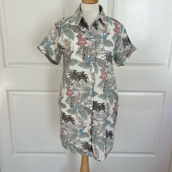 Rachel Zoe 100% Linen Tropical Print Dress Size Small - Picture 1 of 5